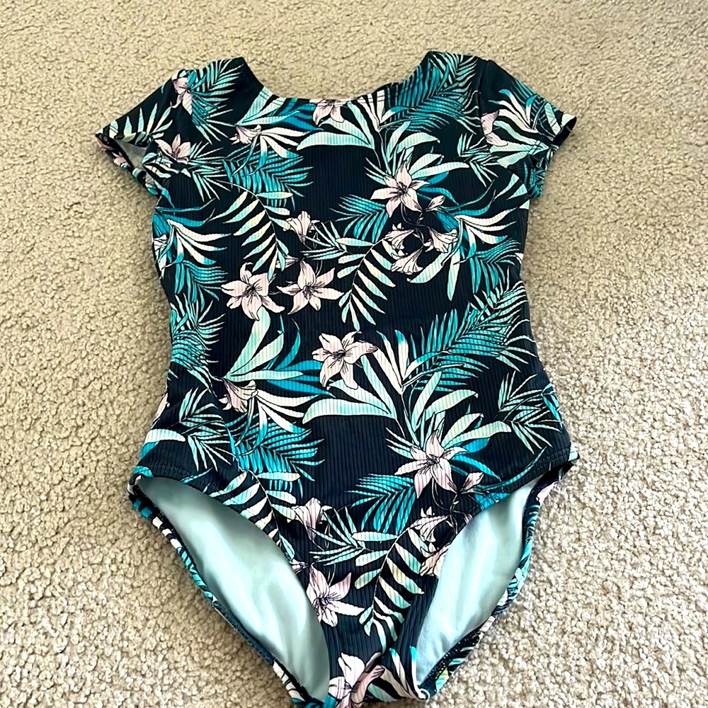 Girls one piece art class cute, tropical swimsuit